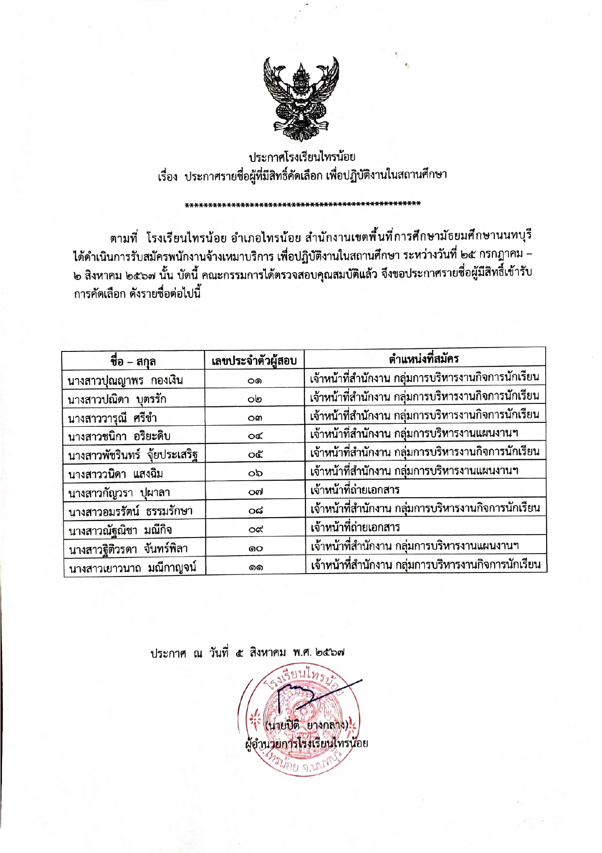 ประกาศรายชื่อผู้มีสิทธิ์สอบคัดเลือกพนัก page 0001